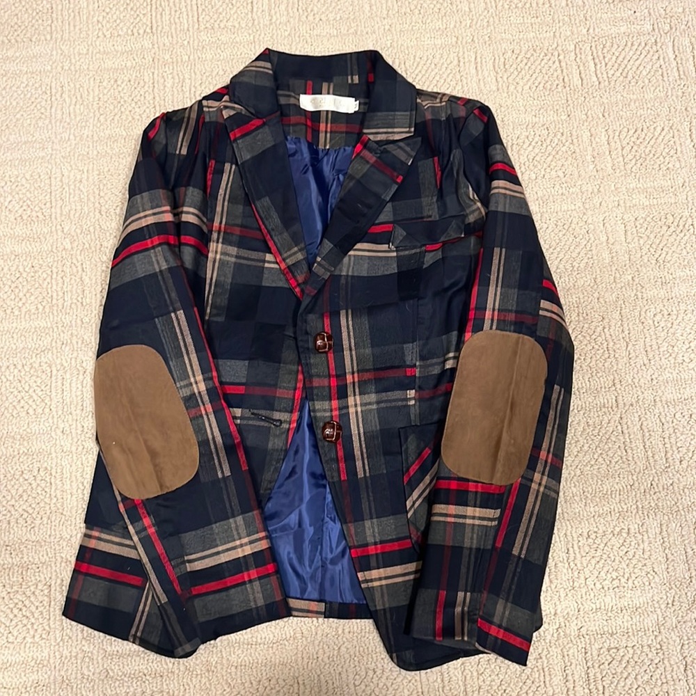 Plaid Blazer with Elbow Patches